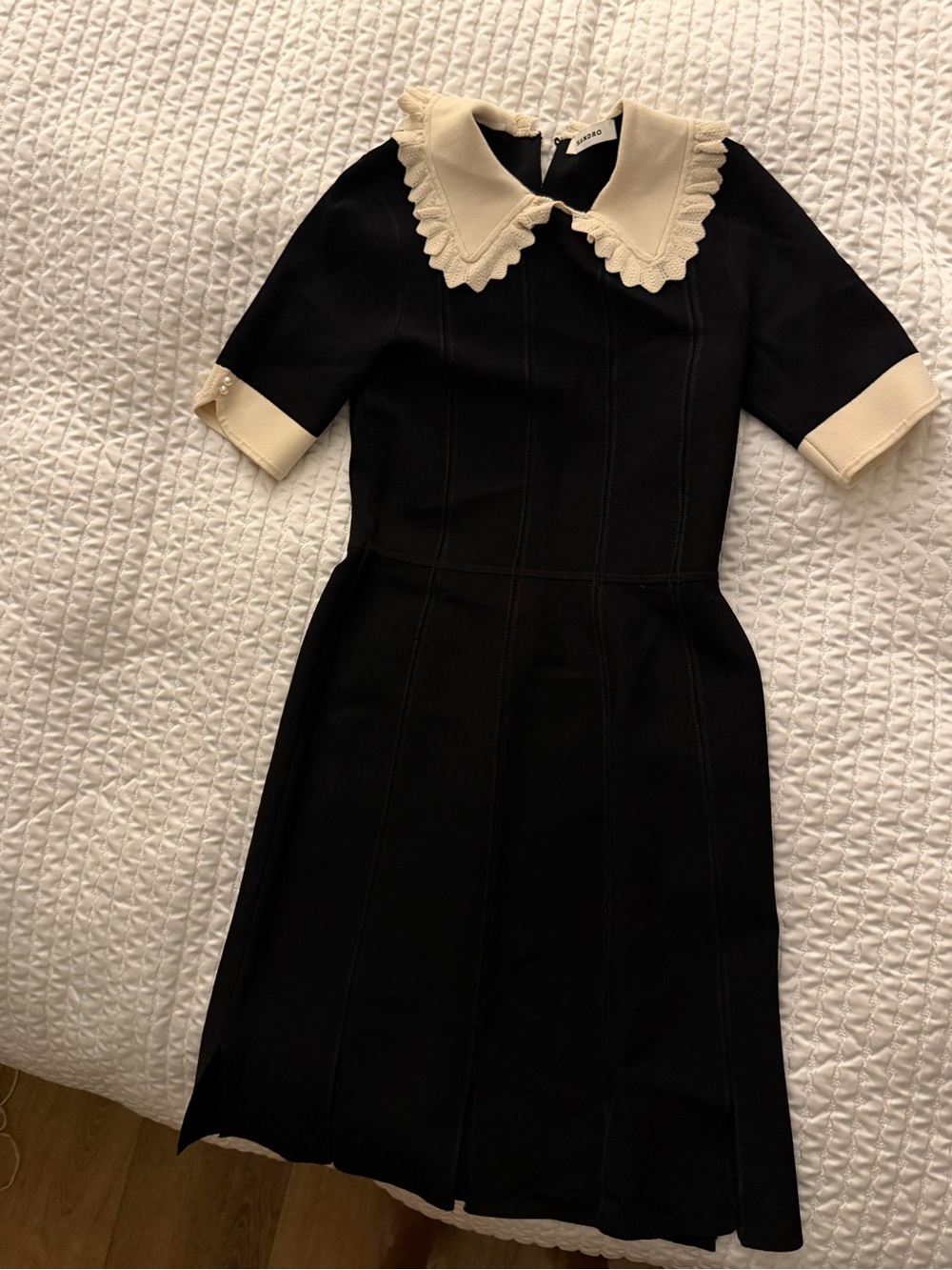 Black Midi Dress with Cream Scalloped Collar